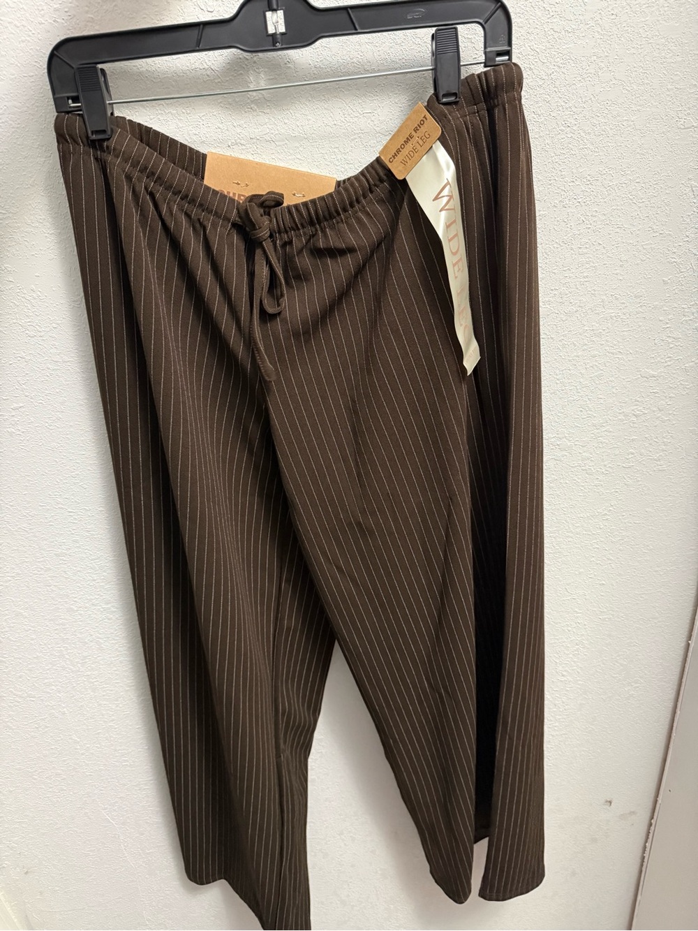 Wide Brown Pinstripe Drawstring Trousers